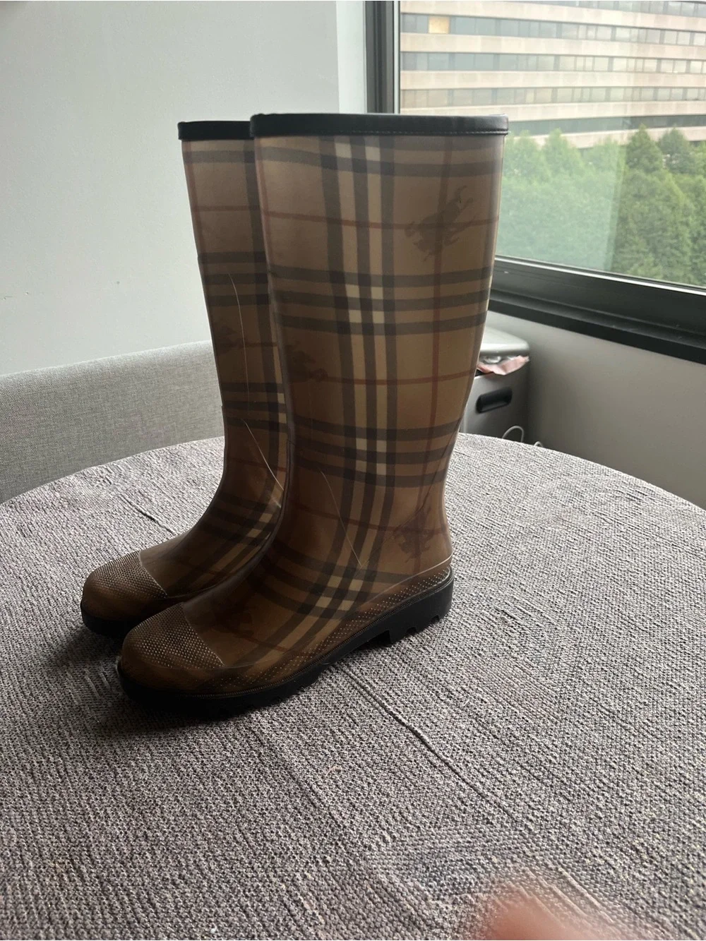 Classic Plaid Women's Tall Rain Boots - Brown